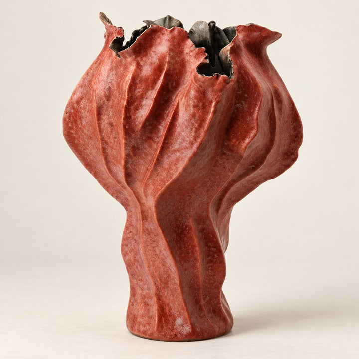 Modern Hand-Painted Ceramic Vase Tabletop Accent Red Decorative Home Decor 35cm Height