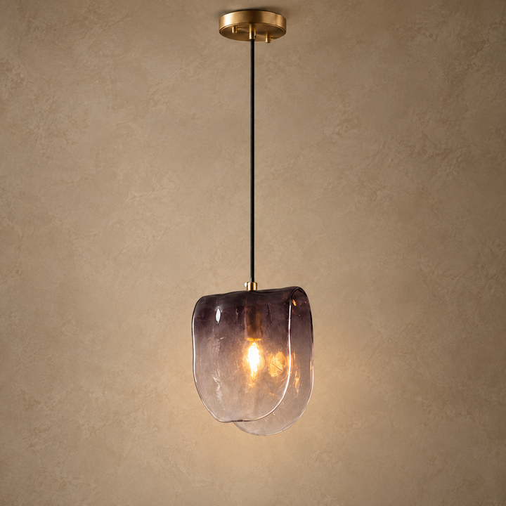 Modern Sculptural Glass Pendant Light with Natural Brass Finish