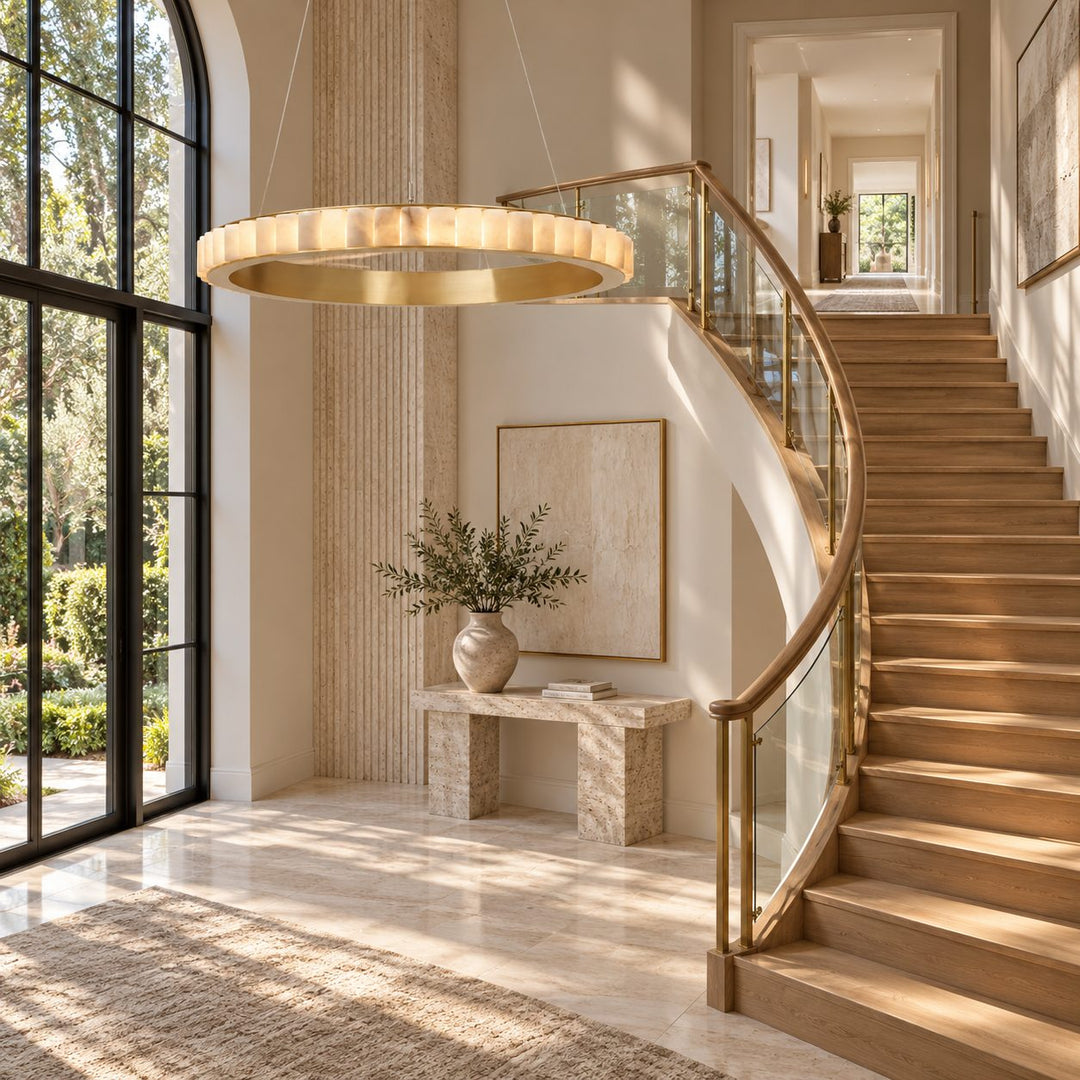 Modern Halo Chandelier Ceiling Light Flush Mount Metal Frame Adjustable Lighting
