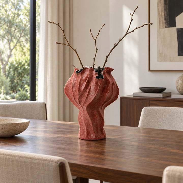 Modern Hand-Painted Ceramic Vase Tabletop Accent Red Decorative Home Decor 35cm Height