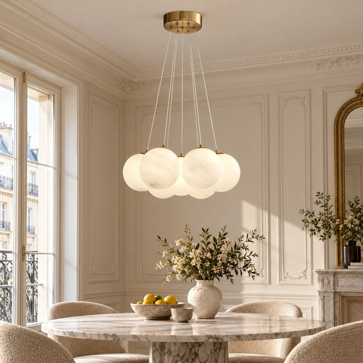 Modern Glass Chandelier Ceiling Light Hanging Metal Frame LED Compatible for Elegant Illumination