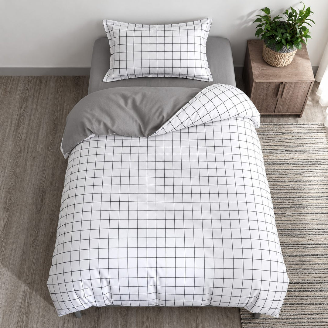 Modern Plain Grid Bedding Set Duvet Cover Flat Sheet Pillow Cases Polyester Fabric