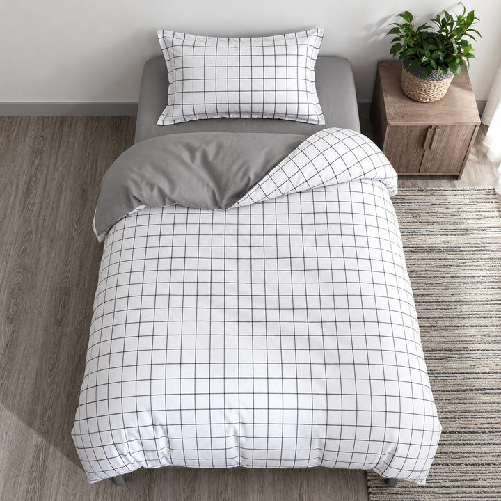 Modern Plain Grid Bedding Set Duvet Cover Flat Sheet Pillow Cases Polyester Fabric