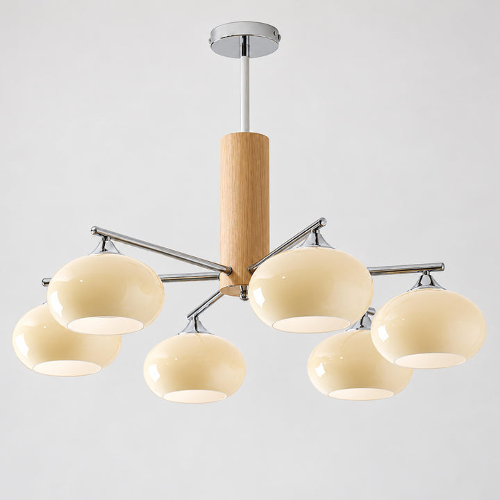 Midcentury Elliptical Chandelier Ceiling Light with Metal Frame and Glass Shade LED Compatible