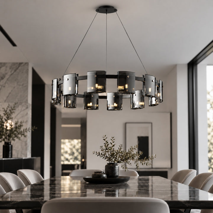 Modern Chandelier Ceiling Light Adjustable Height Metal and Glass LED Indoor Fixture