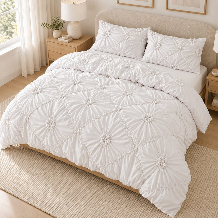 Boho Ruffle Duvet Cover Set Soft Polyester Bedding Twin Full Queen Sizes