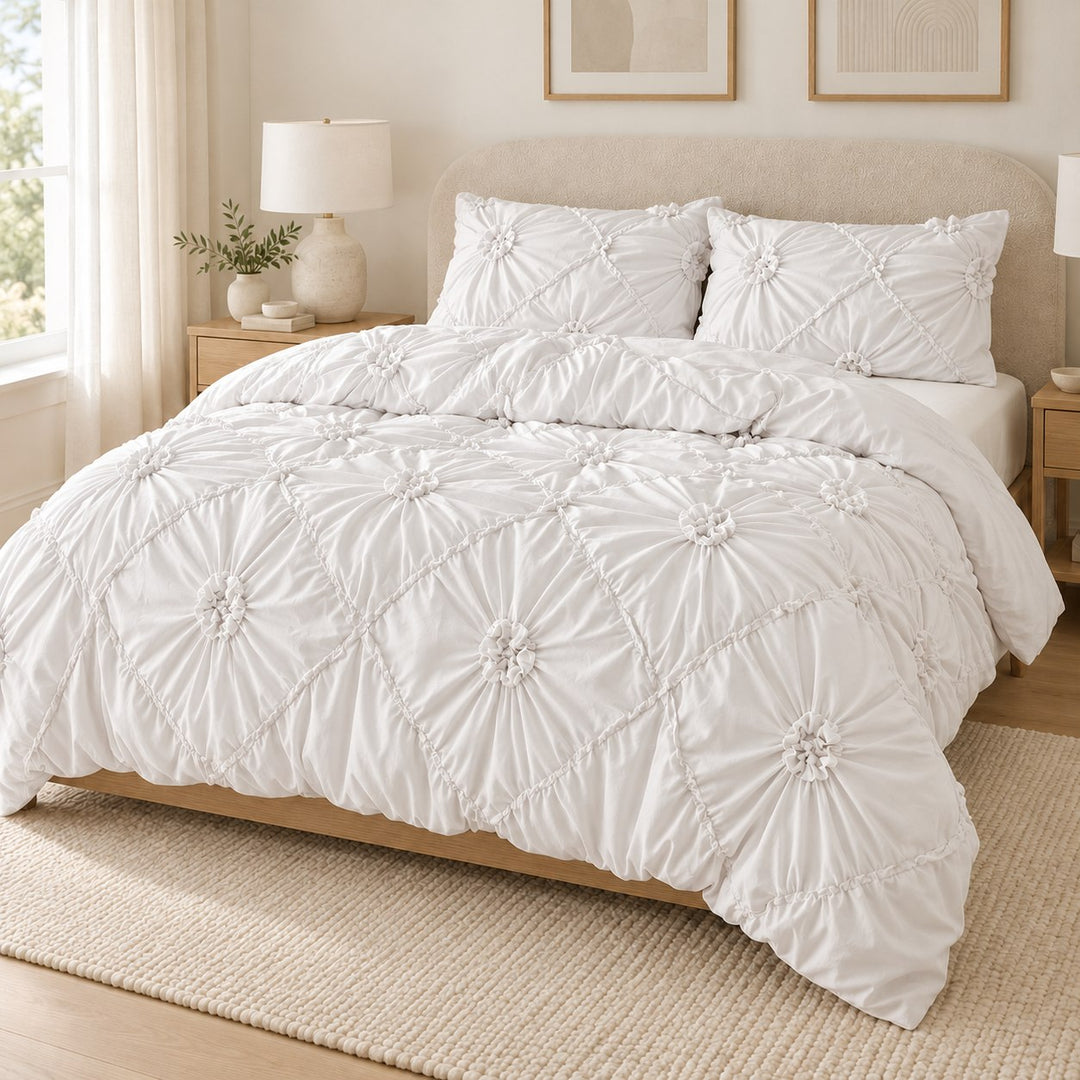 Boho Ruffle Duvet Cover Set Soft Polyester Bedding Twin Full Queen Sizes