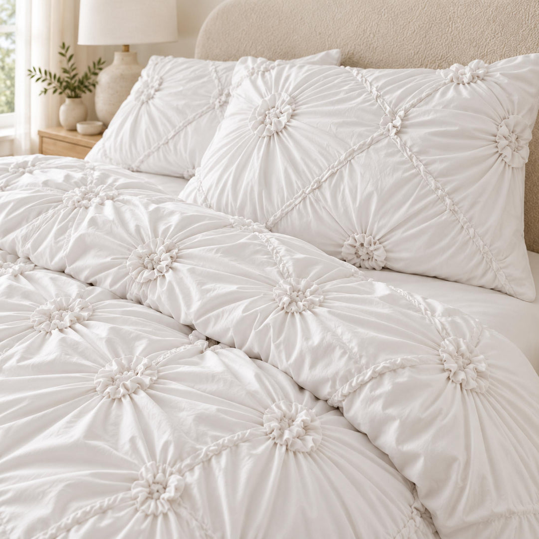 Boho Ruffle Duvet Cover Set Soft Polyester Bedding Twin Full Queen Sizes