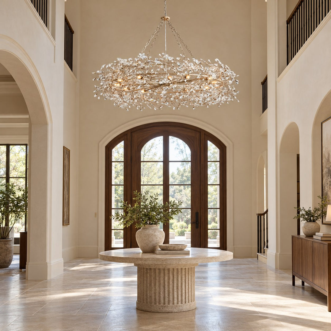 Modern Crystal Chandelier Adjustable Hanging Iron Fixture with Multiple Light Sockets