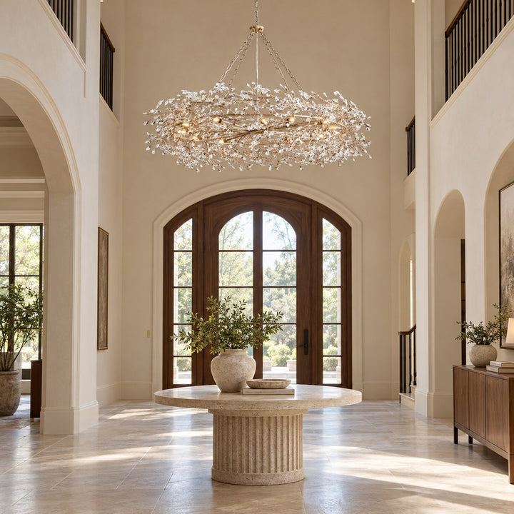 Modern Crystal Chandelier Adjustable Hanging Iron Fixture with Multiple Light Sockets