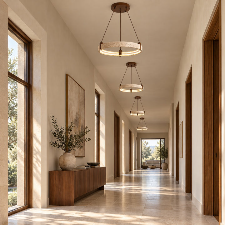 Modern Chandelier Ceiling Light Flush Mount Travertine Stone with Ambient Illumination