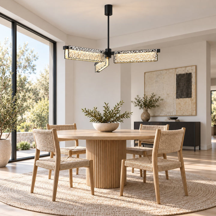 Modern 70cm Textured Glass LED Pendant Light with Copper Frame