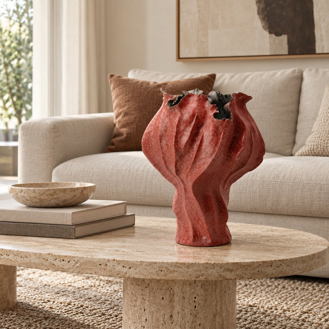 Modern Hand-Painted Ceramic Vase Tabletop Accent Red Decorative Home Decor 35cm Height