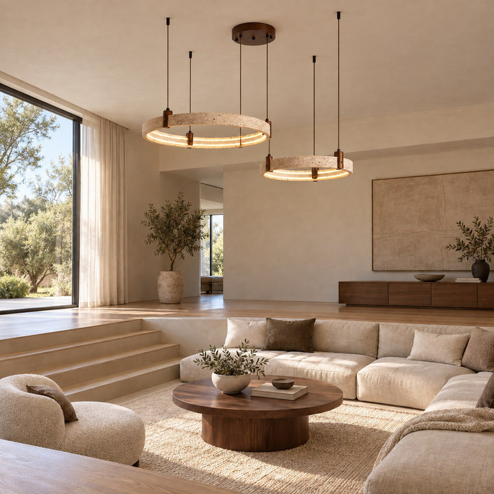Modern Chandelier Ceiling Light Flush Mount Travertine Stone with Ambient Illumination