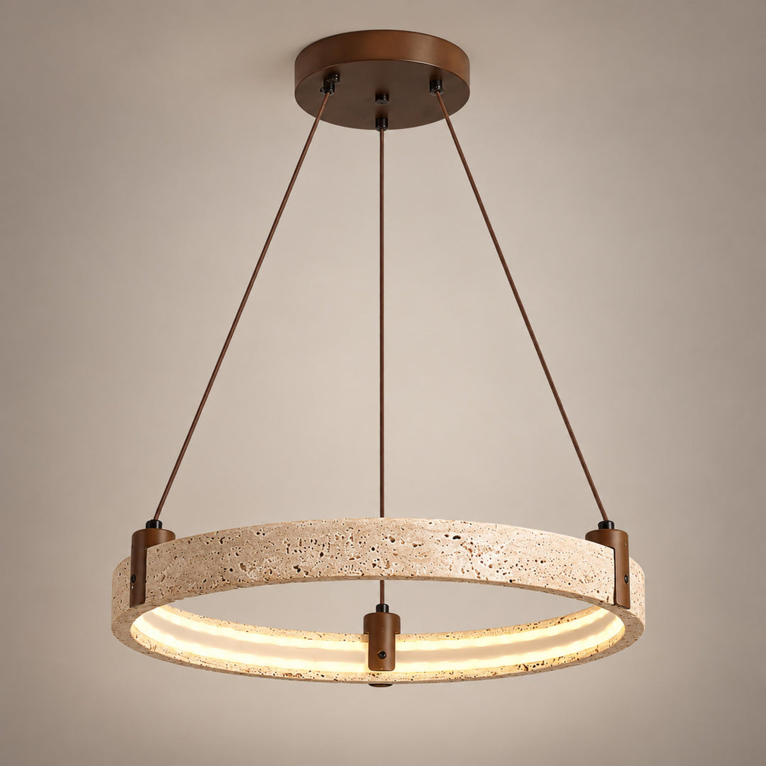 Modern Chandelier Ceiling Light Flush Mount Travertine Stone with Ambient Illumination