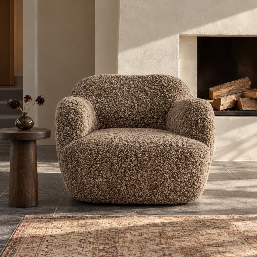 Modern Swivel Chair with Contoured Seat Upholstered Fabric for Comfortable Stylish Living Spaces