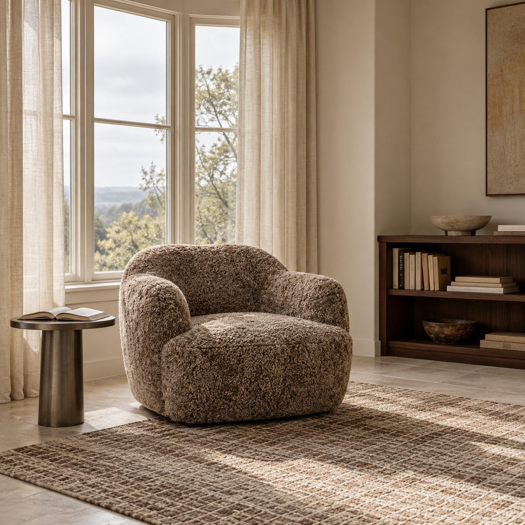 Modern Swivel Chair with Contoured Seat Upholstered Fabric for Comfortable Stylish Living Spaces