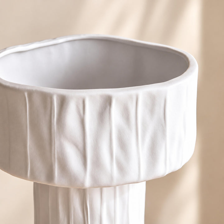 Modern Ceramic Vase Medium Pedestal Design Matte White Decorative for Dried Arrangements