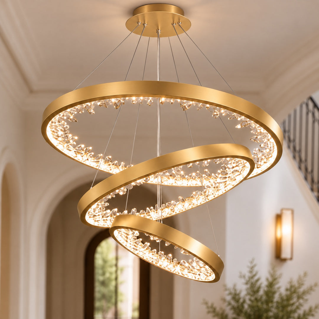 Modern Circle Crystal Chandelier Ceiling Mounted Metal Frame Integrated LED Lighting