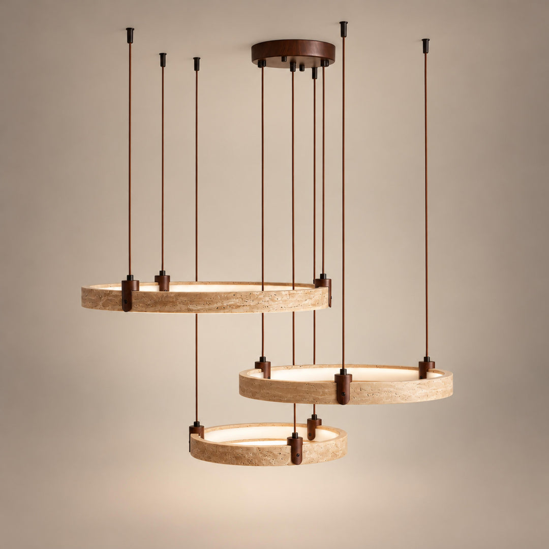 Modern Chandelier Ceiling Light Flush Mount Travertine Stone with Ambient Illumination