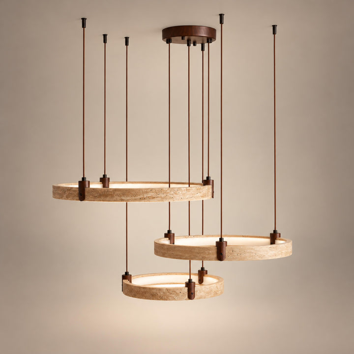 Modern Chandelier Ceiling Light Flush Mount Travertine Stone with Ambient Illumination