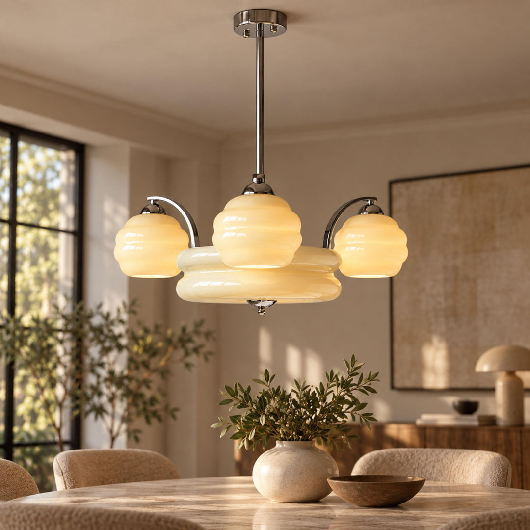 Art Deco Chandelier Ceiling Light Flush Mount Metal Frame Multiple Bulbs Indoor Lighting