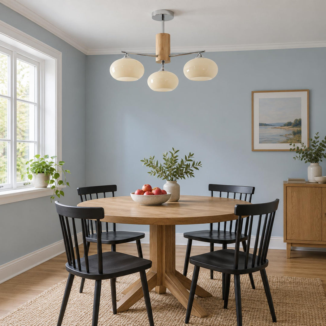 Midcentury Elliptical Chandelier Ceiling Light with Metal Frame and Glass Shade LED Compatible
