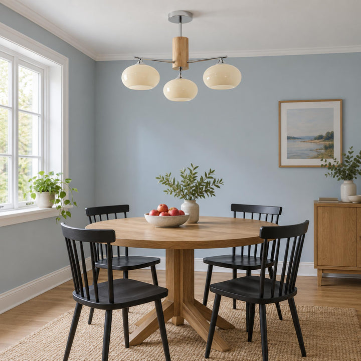 Midcentury Elliptical Chandelier Ceiling Light with Metal Frame and Glass Shade LED Compatible