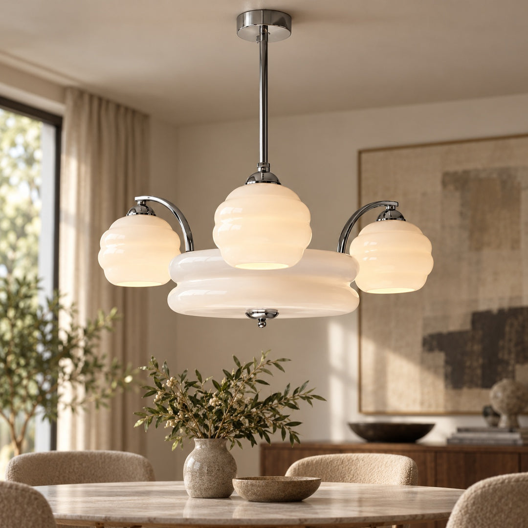 Art Deco Chandelier Ceiling Light Flush Mount Metal Frame Multiple Bulbs Indoor Lighting