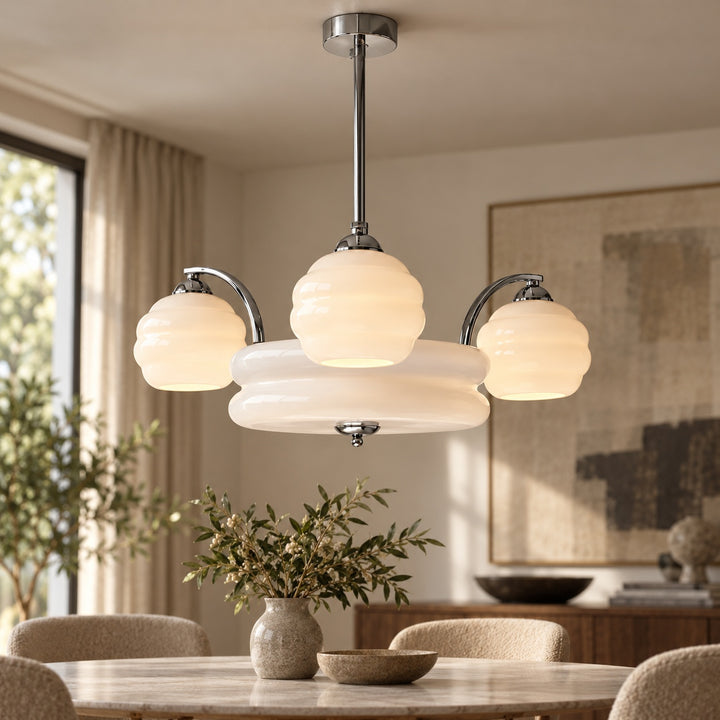 Art Deco Chandelier Ceiling Light Flush Mount Metal Frame Multiple Bulbs Indoor Lighting