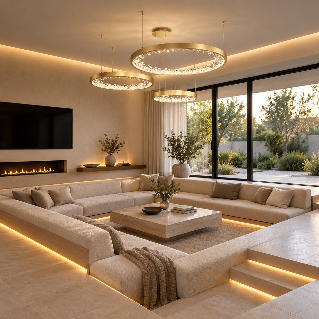 Modern Circle Crystal Chandelier Ceiling Mounted Metal Frame Integrated LED Lighting