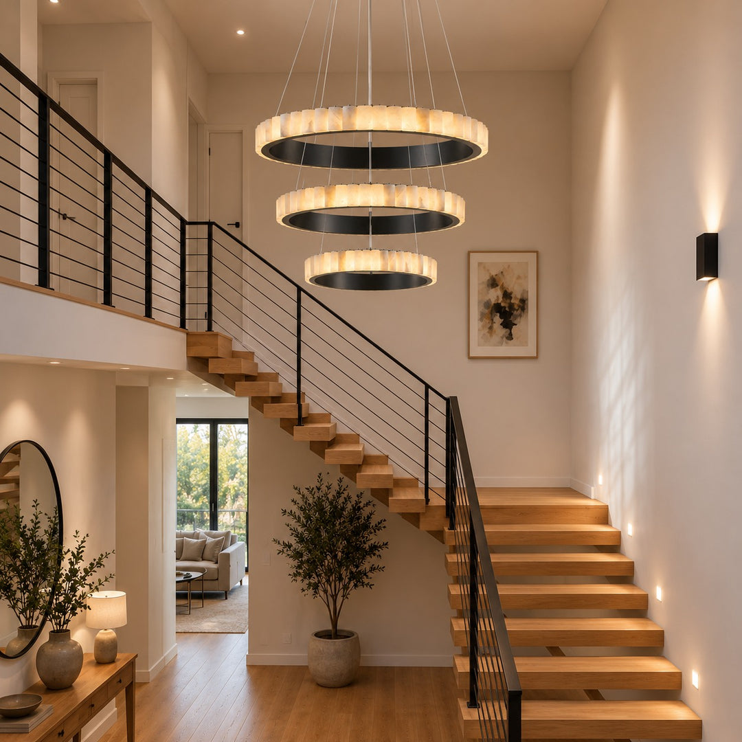 Modern Halo Chandelier Ceiling Light Flush Mount Metal Frame Adjustable Lighting