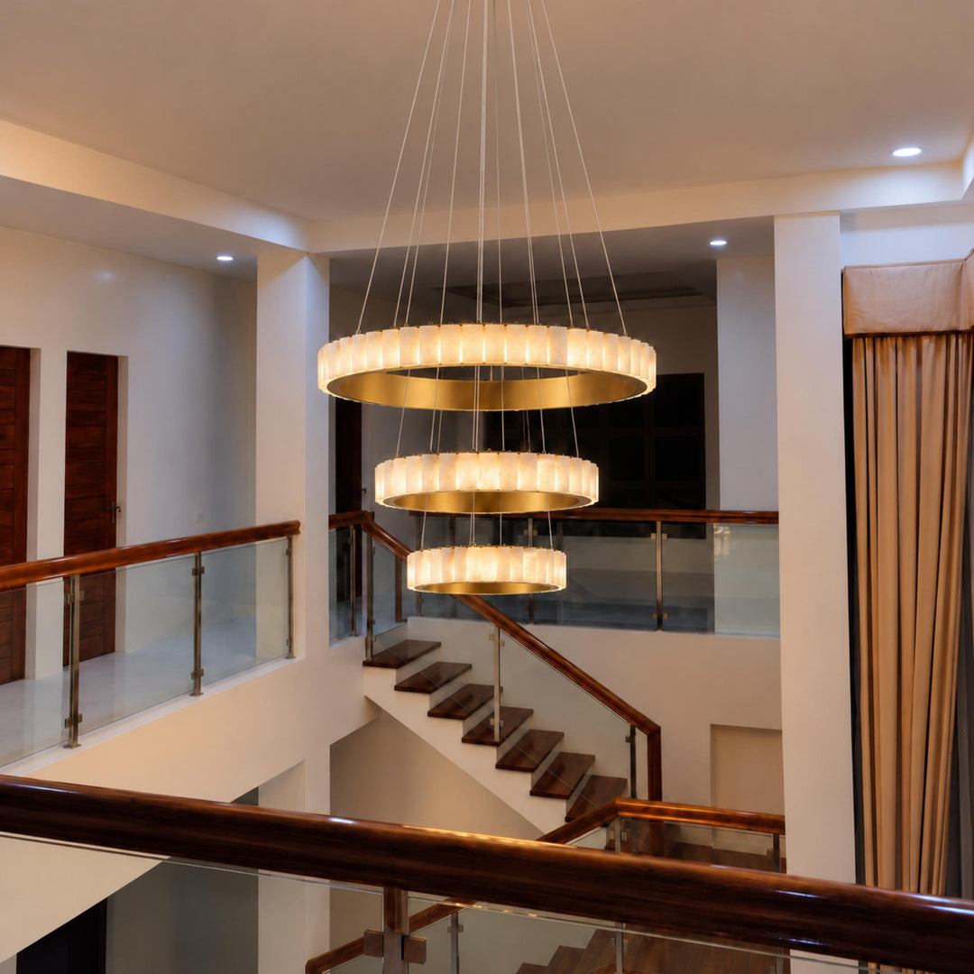 Modern Halo Chandelier Ceiling Light Flush Mount Metal Frame Adjustable Lighting