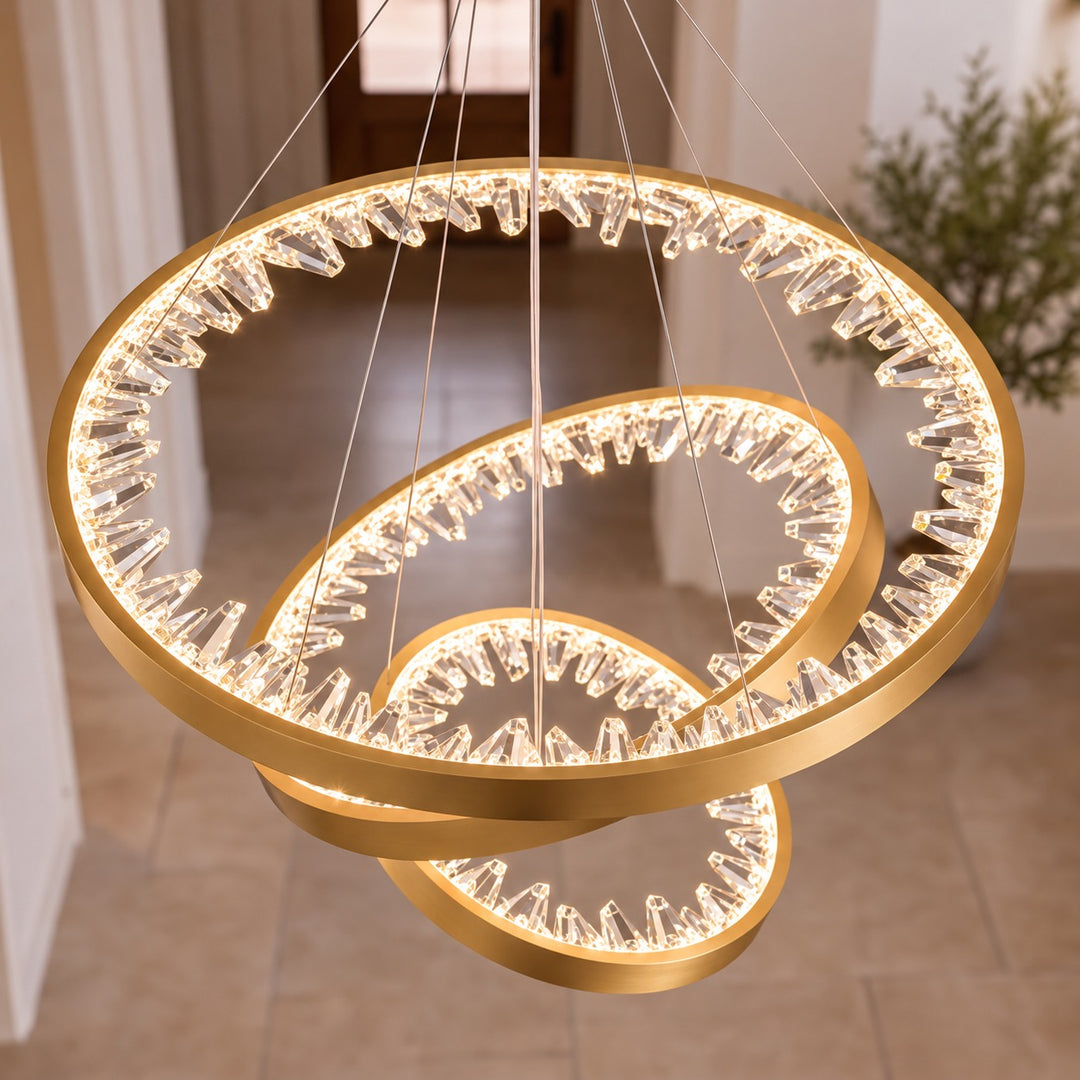 Modern Circle Crystal Chandelier Ceiling Mounted Metal Frame Integrated LED Lighting