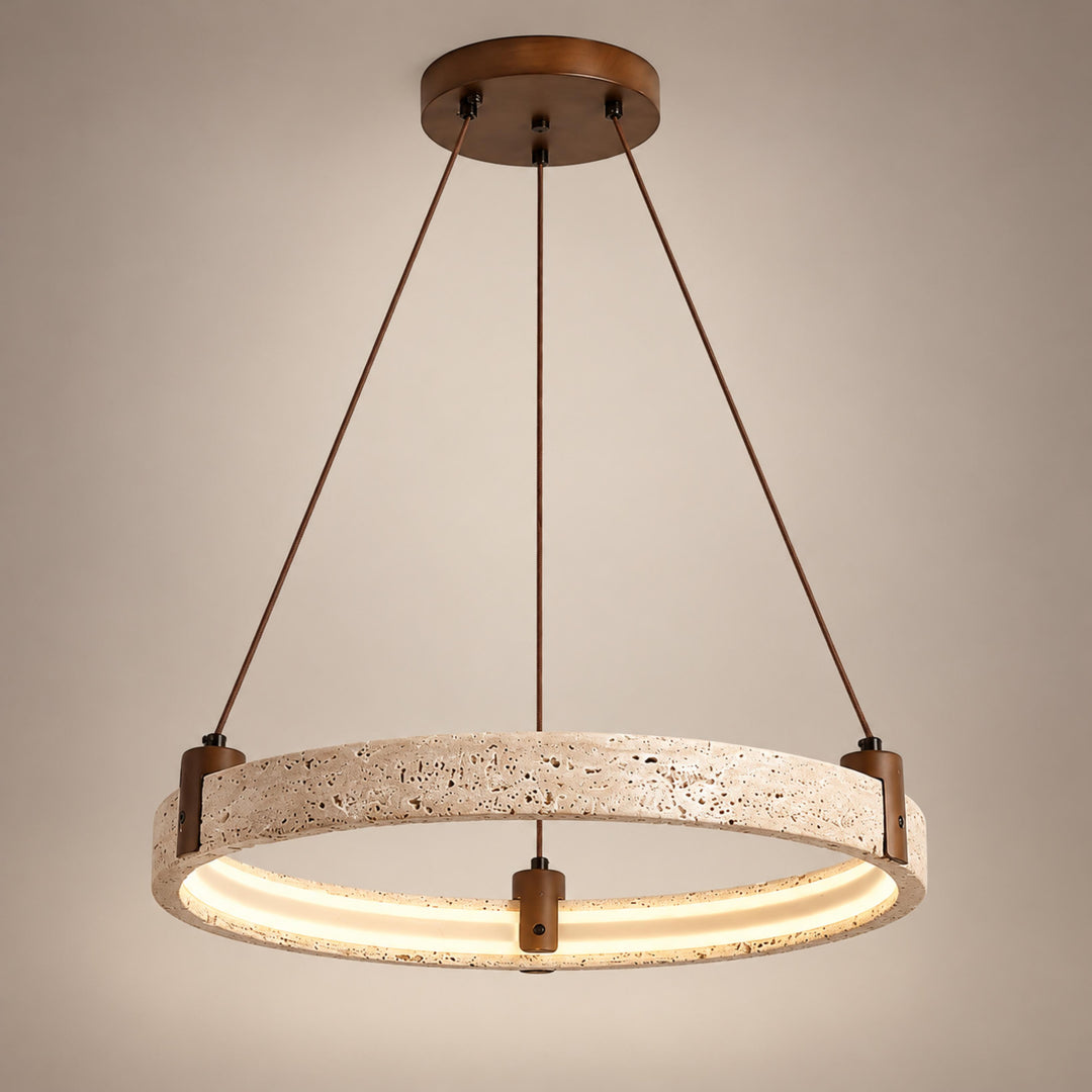 Modern Chandelier Ceiling Light Flush Mount Travertine Stone with Ambient Illumination