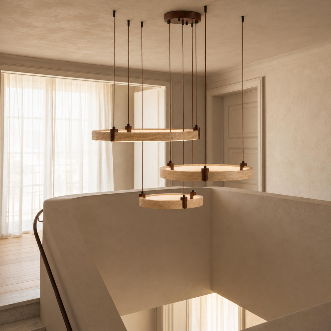 Modern Chandelier Ceiling Light Flush Mount Travertine Stone with Ambient Illumination