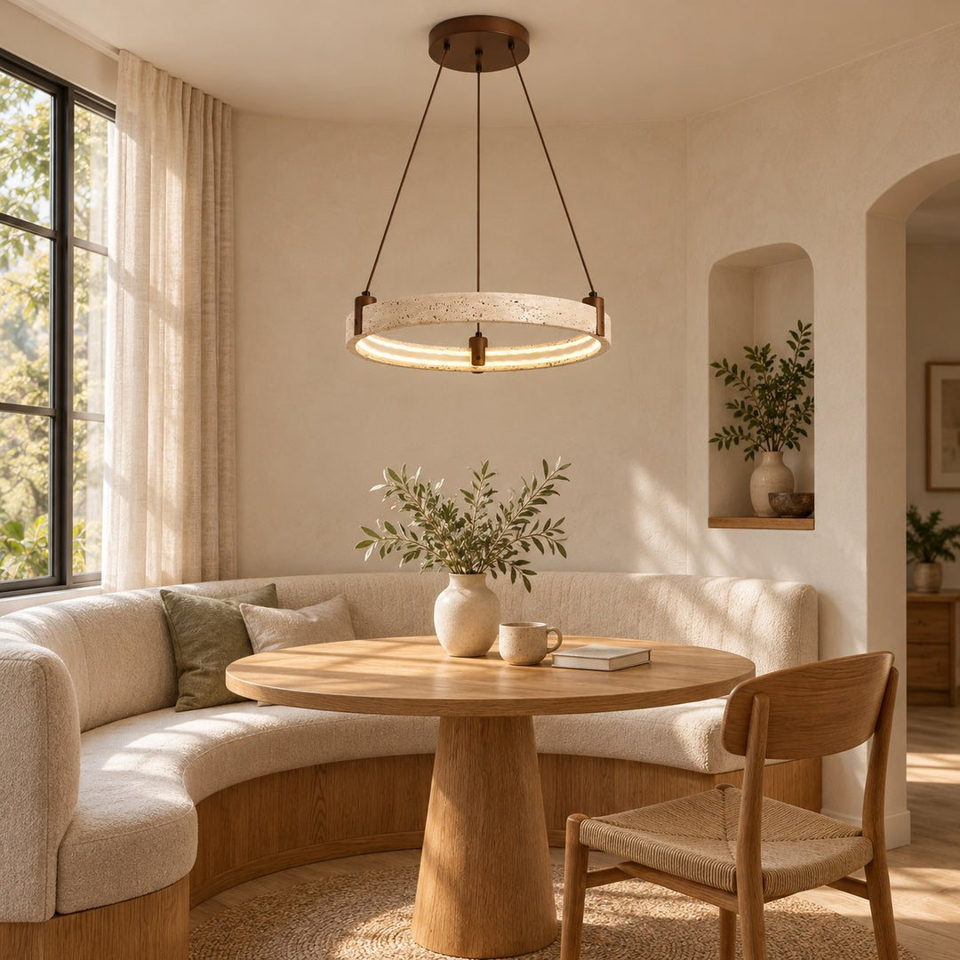 Modern Chandelier Ceiling Light Flush Mount Travertine Stone with Ambient Illumination