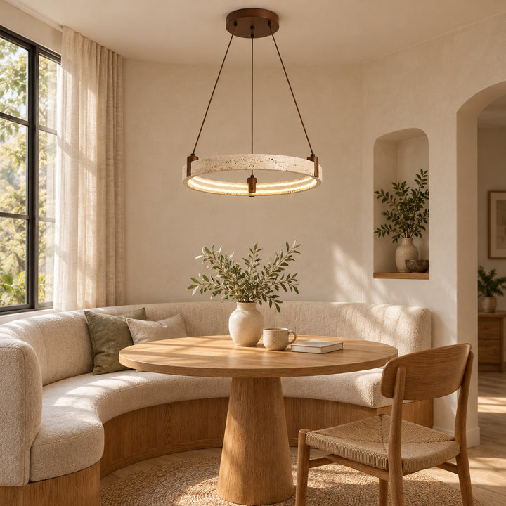 Modern Chandelier Ceiling Light Flush Mount Travertine Stone with Ambient Illumination