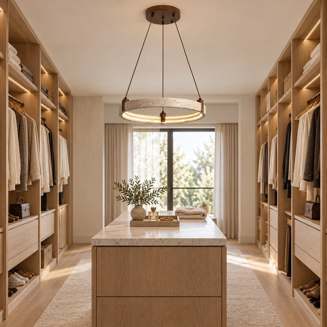 Modern Chandelier Ceiling Light Flush Mount Travertine Stone with Ambient Illumination