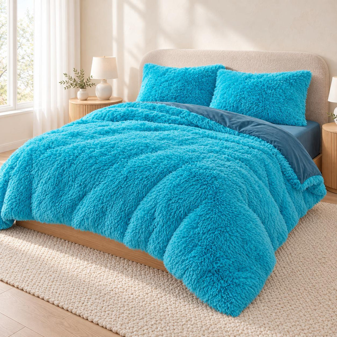 Cozy Plush Bedding Set Soft Duvet Cover Fluffy Pillowcases Fleece Fabric Machine Washable