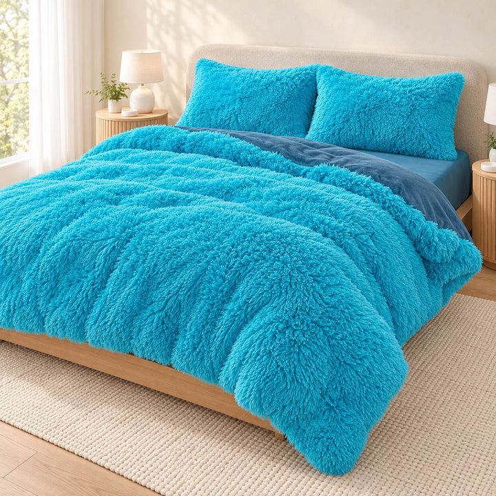 Cozy Plush Bedding Set Soft Duvet Cover Fluffy Pillowcases Fleece Fabric Machine Washable