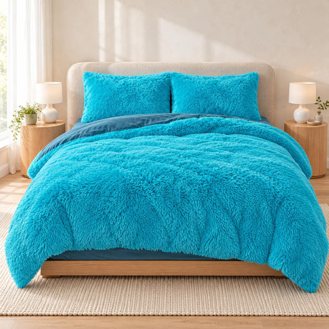 Cozy Plush Bedding Set Soft Duvet Cover Fluffy Pillowcases Fleece Fabric Machine Washable