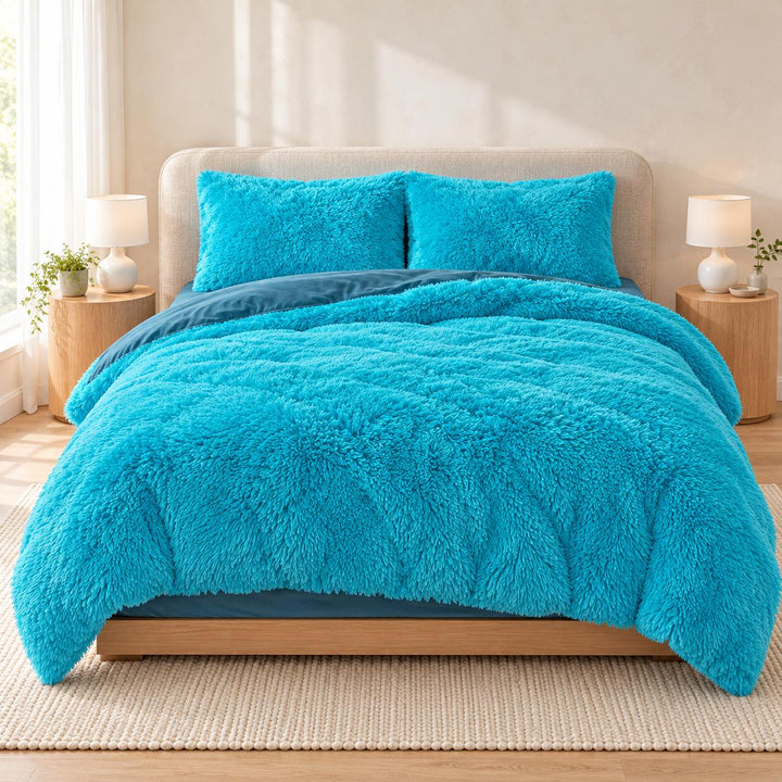 Cozy Plush Bedding Set Soft Duvet Cover Fluffy Pillowcases Fleece Fabric Machine Washable