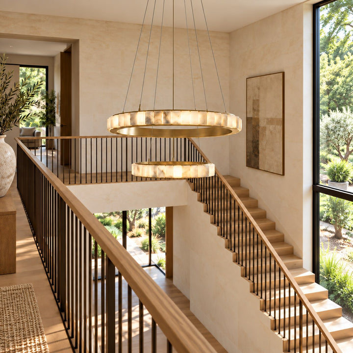 Modern Halo Chandelier Ceiling Light Flush Mount Metal Frame Adjustable Lighting