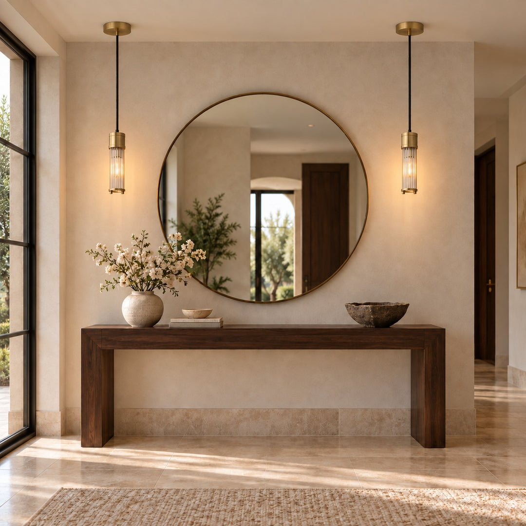 Art Deco Brass & Clear Glass Rod Pendant Light – E14