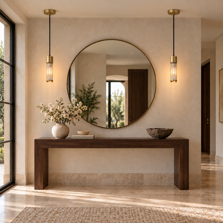 Art Deco Brass & Clear Glass Rod Pendant Light – E14