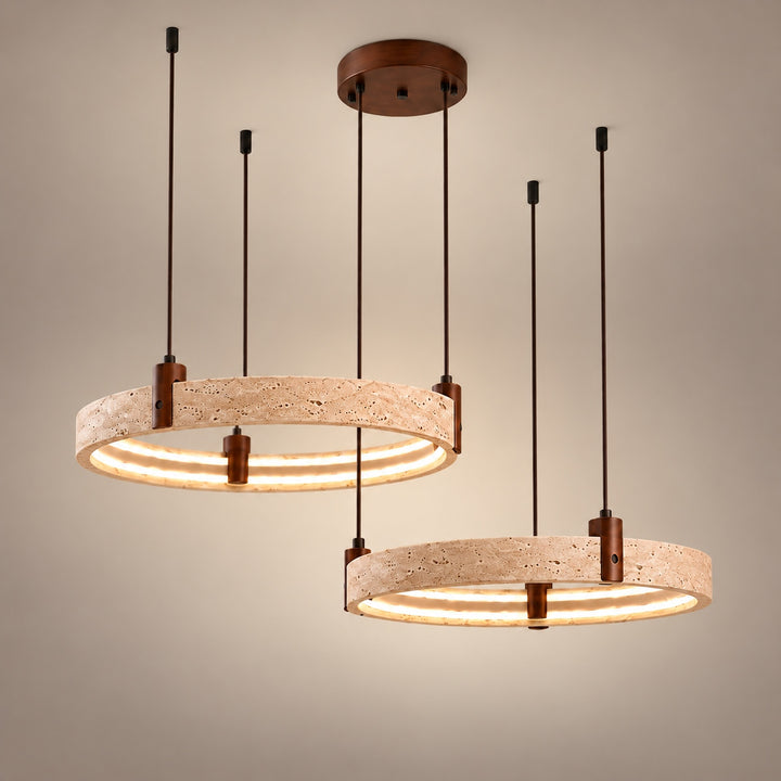 Modern Chandelier Ceiling Light Flush Mount Travertine Stone with Ambient Illumination