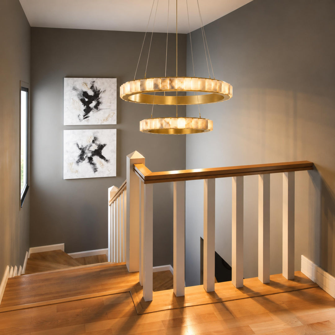 Modern Halo Chandelier Ceiling Light Flush Mount Metal Frame Adjustable Lighting