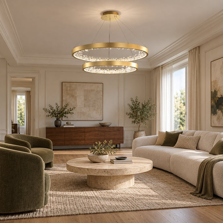 Modern Circle Crystal Chandelier Ceiling Mounted Metal Frame Integrated LED Lighting