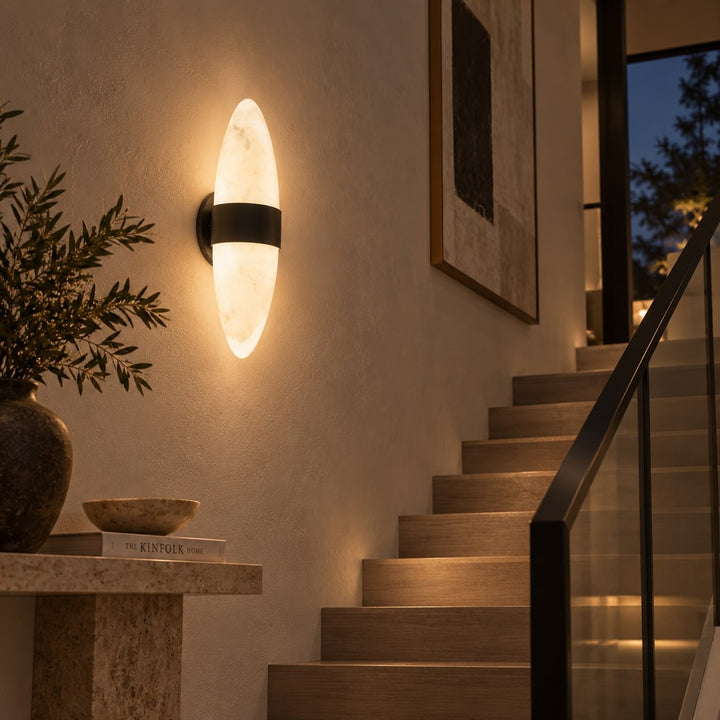 Modern Snowflake Alabaster LED Wall Sconce with Black Stainless Steel Frame